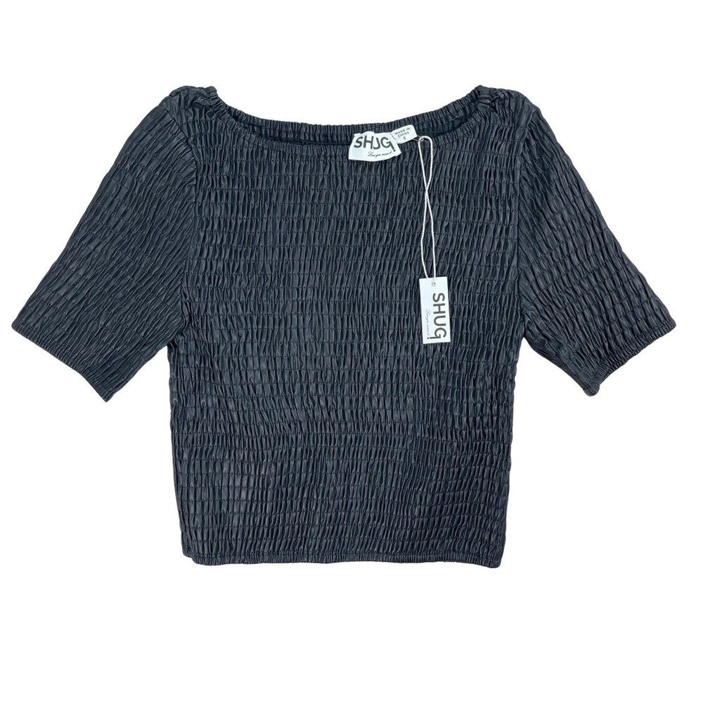 Womens Faux‎ Leather Pleat Crinkle Crop Top Sz Small Edgy Alternative